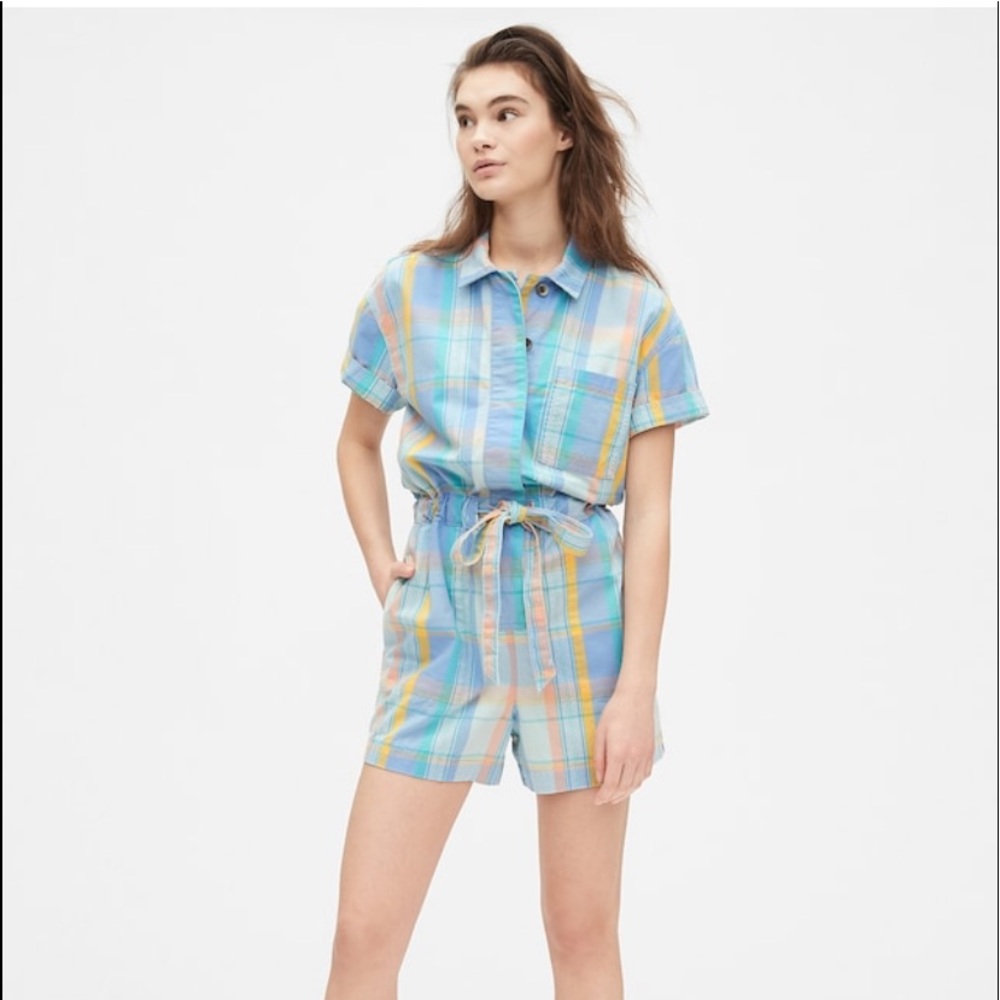 Short Sleeve Plaid Romper